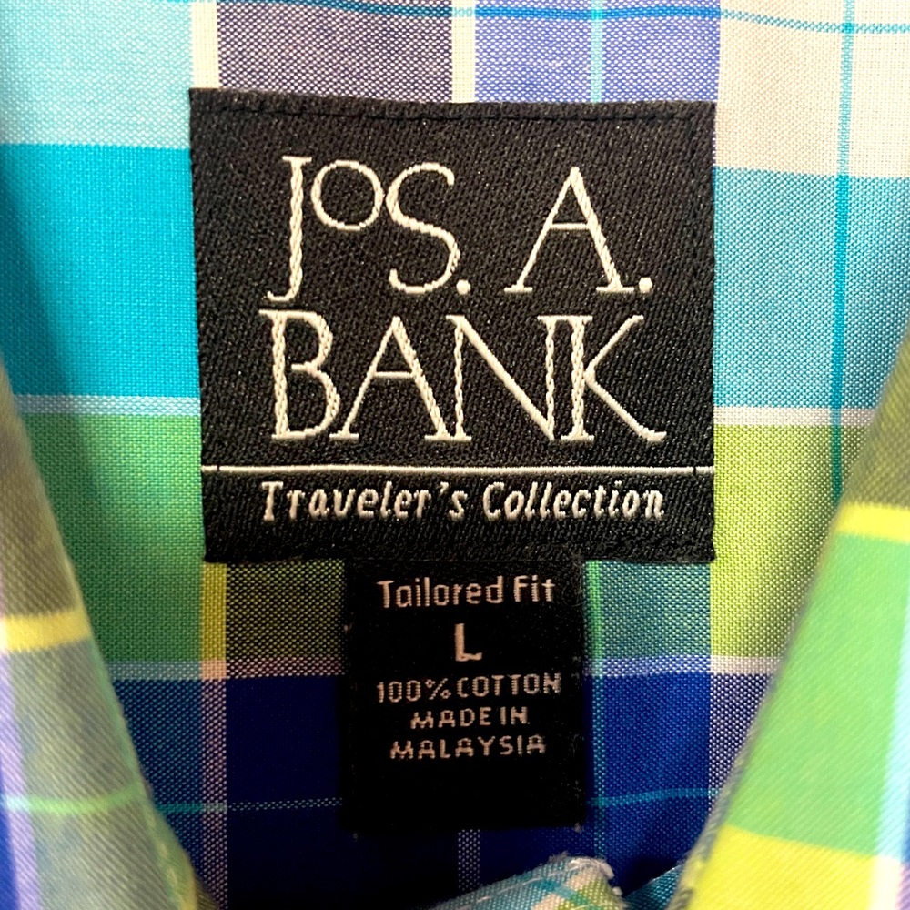 Jos A. Bank Blue Green White Plaid Cotton Button Down Shirt Sz L - Picture 3 of 4